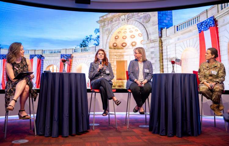 (Left to right) Janine Davidson, Dr. Hope Szypulski, Dr. Michele Johnson, and Colonel Beth Makros speak at the Tri Institutional Women Veterans Appreciation Luncheon