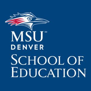 Graphic with the School of Education logo in white on a blue background.