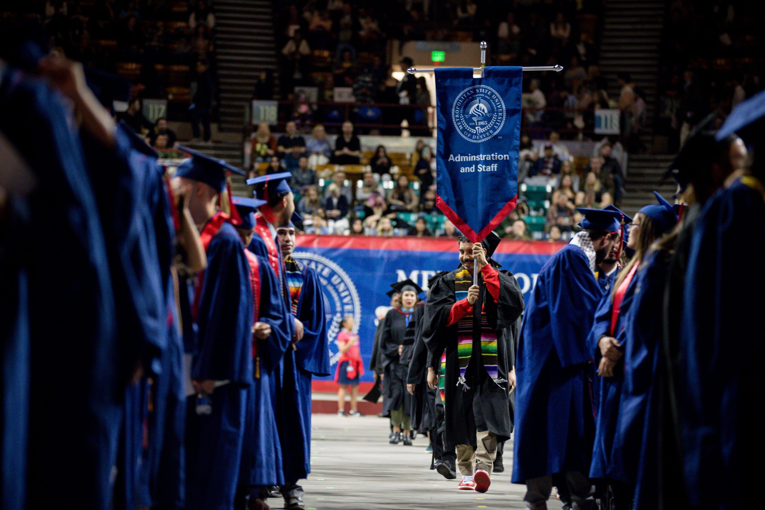 Marshals lead graduates into the Commencement ceremony.