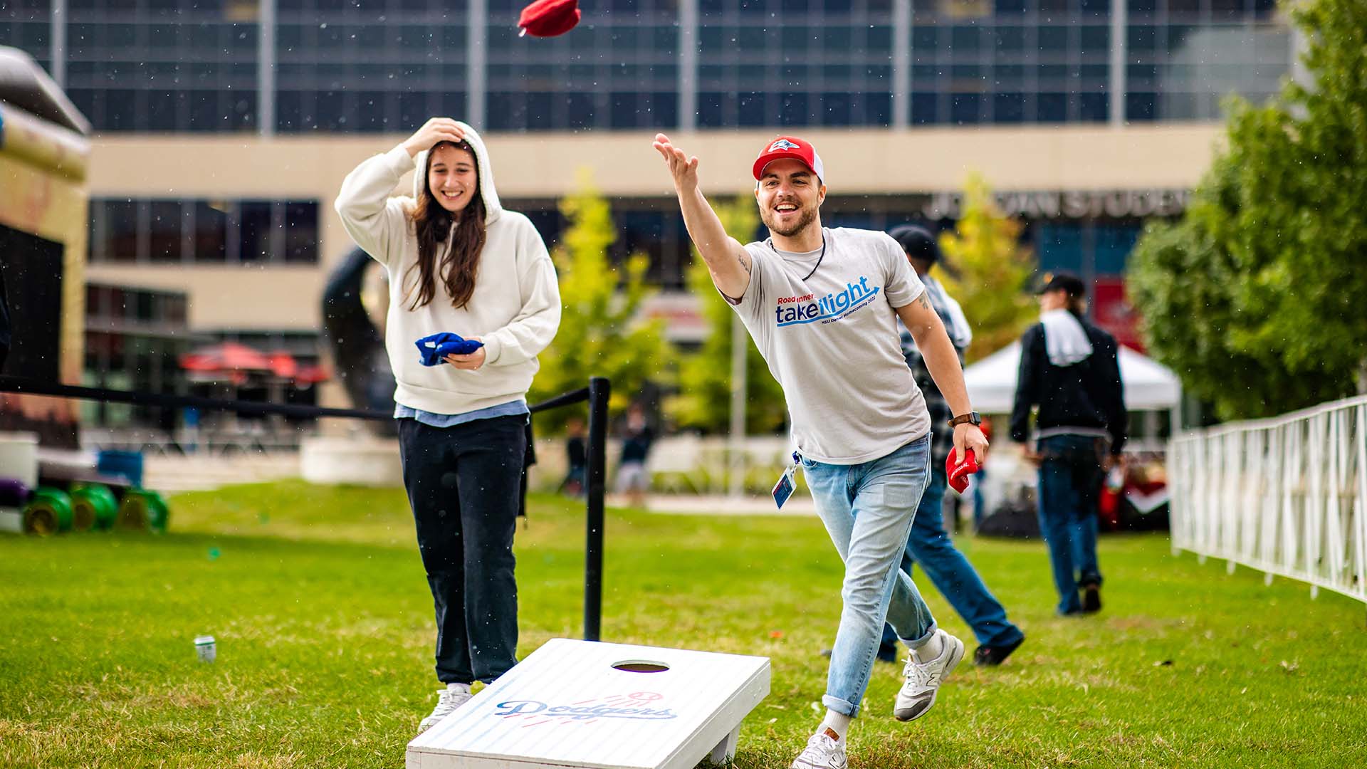 MSU Denver students playing cornhole on Auraria Campus