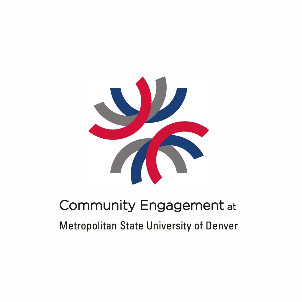 Photo with various colors with the words "Community Engagement at Metropolitan State University of Denver"