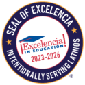 Seal of Excelencia logo. Reads "Excelencia in Education 2023 to 2026. Intentionally serving Latinos"