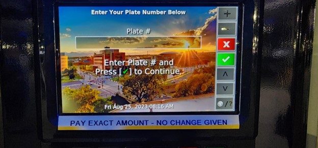 Auraria Campus parking kiosk screen.