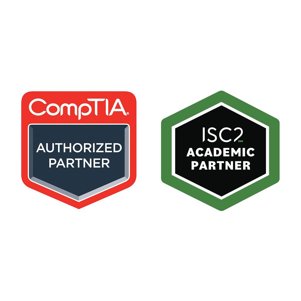 CompTIA Authorized Partner and iSC2 Academic Partner seals