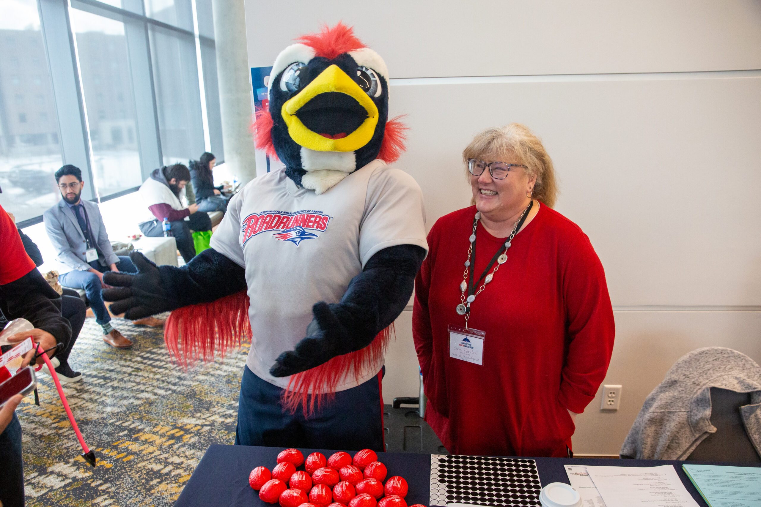 Rowdy, MSU Denver mascot and Amy Dore