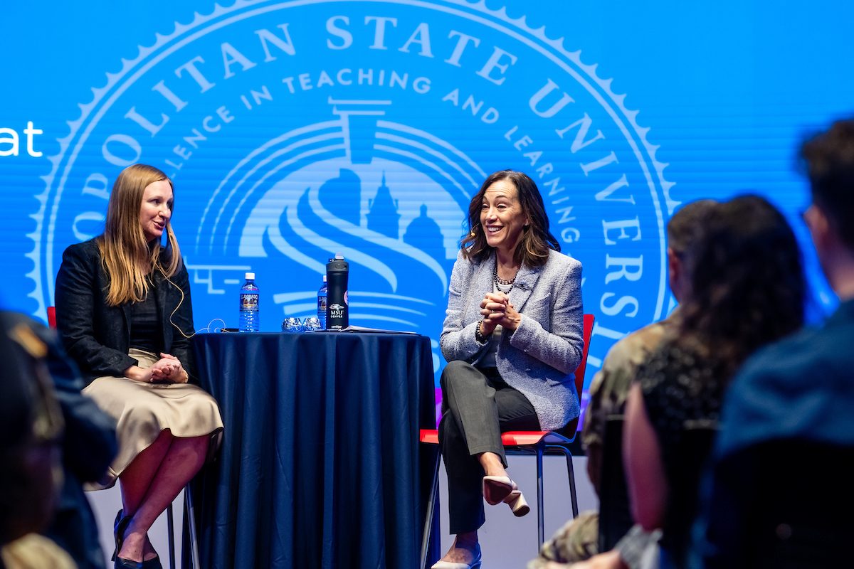 Dr. Janine Davidson has a discussion with Jenna M. Seidel | Director, NSA/CSS Colorado (NSAC) during the President’s Fireside Chat on Oct. 3, 2024, in CAVEA.