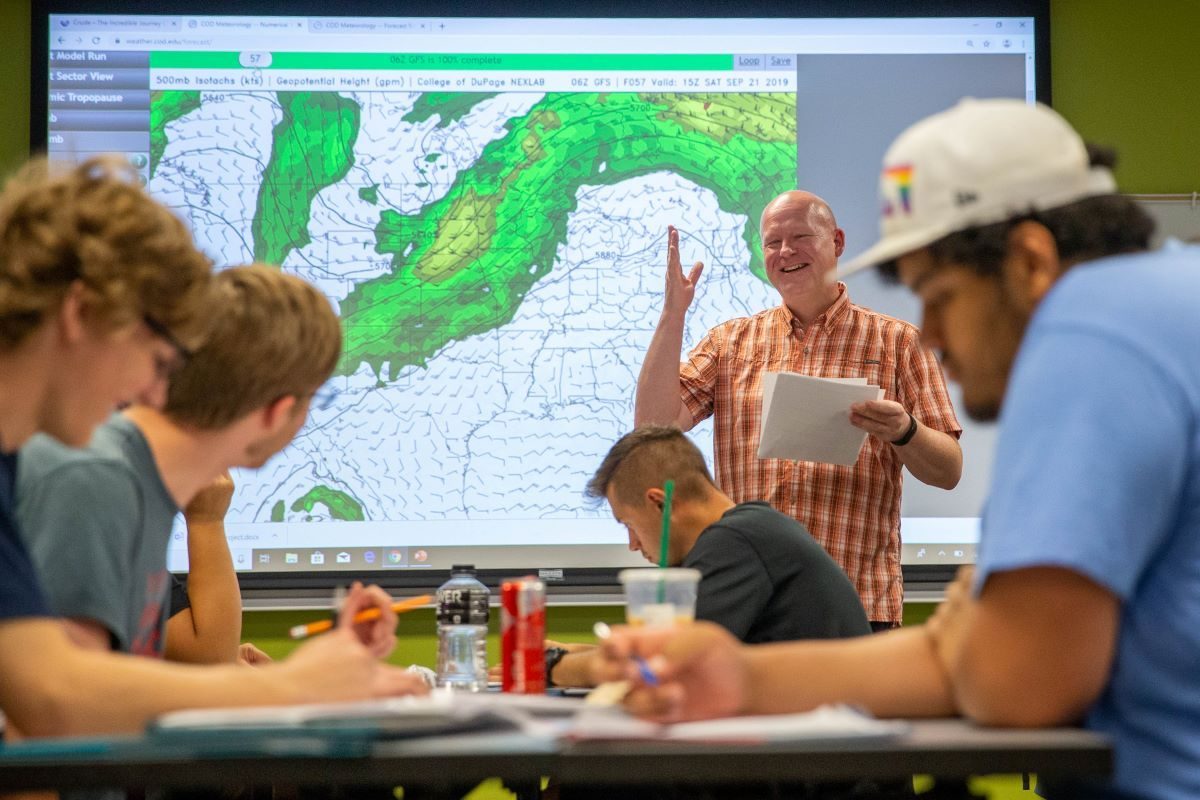 Chris Spears, MSU Denver Meteorology professor, teaches a meteorology class