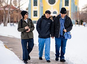 MSU Denver students from left to right Tanakit Noonnak, David Lopez and Ian Real-Rios return to campus for the first day of the spring semester on Jan. 21. Photo by Alyson McClaran